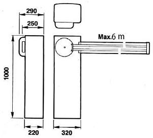 Габаритные размеры шлагбаума WIL 6